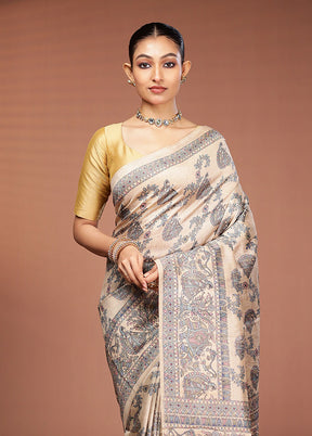 Cream Tussar Silk Saree With Blouse Piece