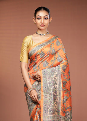 Yellow Tussar Silk Saree With Blouse Piece
