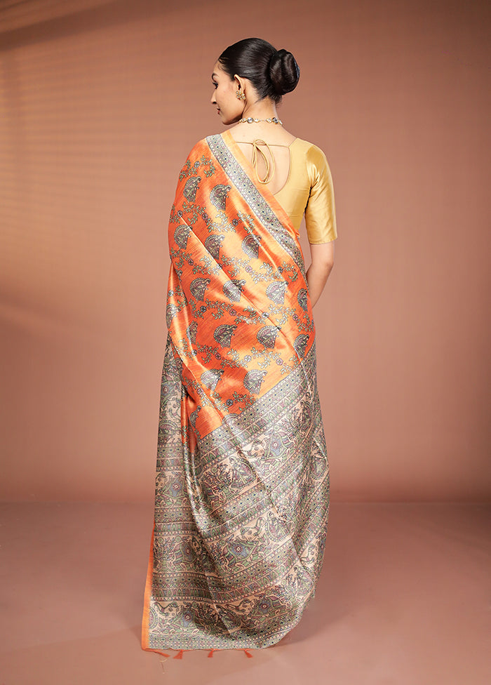 Yellow Tussar Silk Saree With Blouse Piece