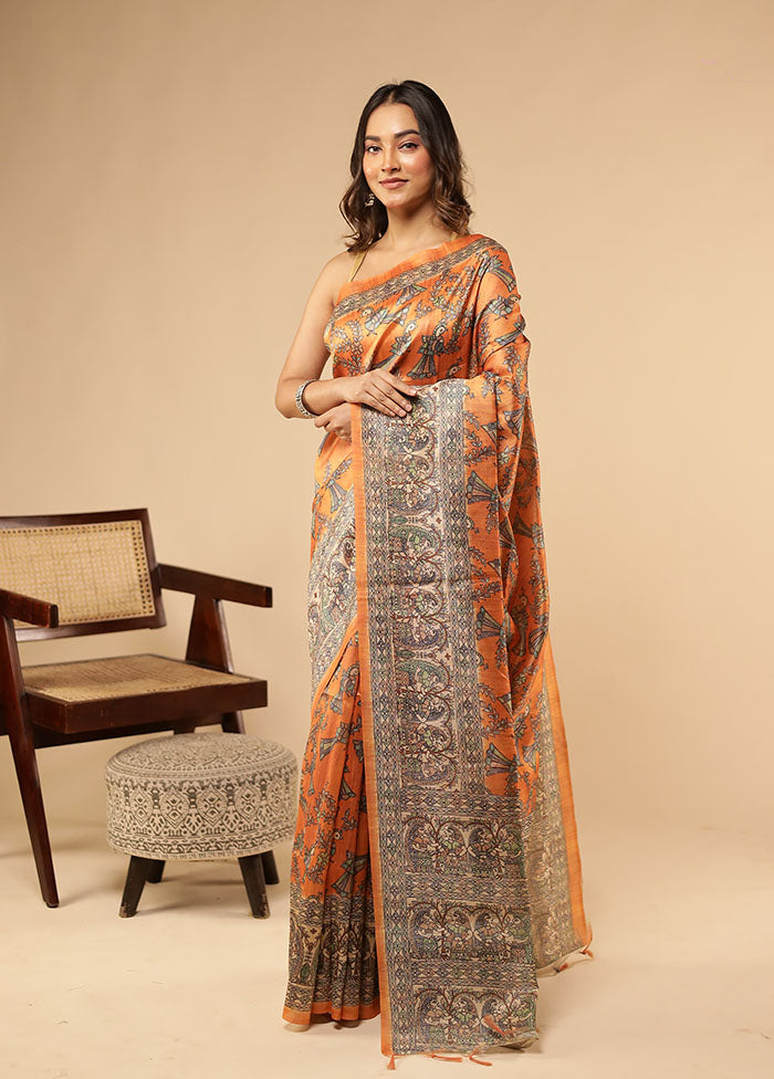 Yellow Tussar Silk Saree With Blouse Piece