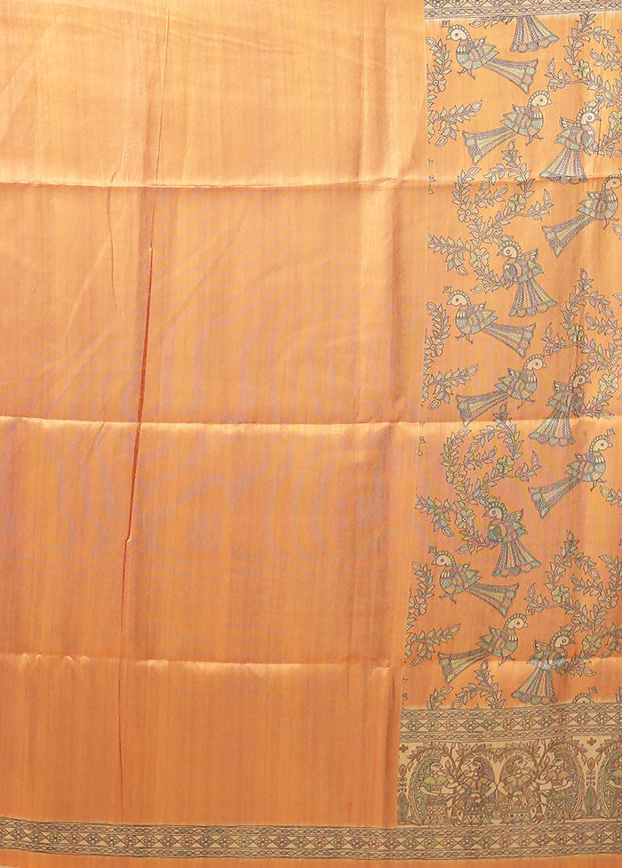 Yellow Tussar Silk Saree With Blouse Piece