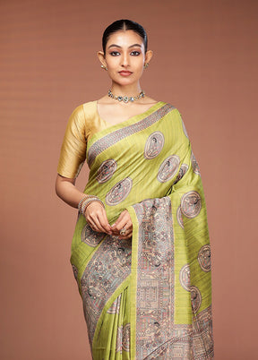 Green Tussar Silk Saree With Blouse Piece
