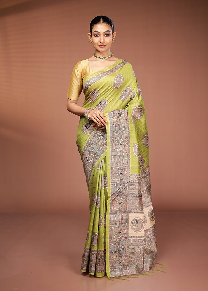 Green Tussar Silk Saree With Blouse Piece