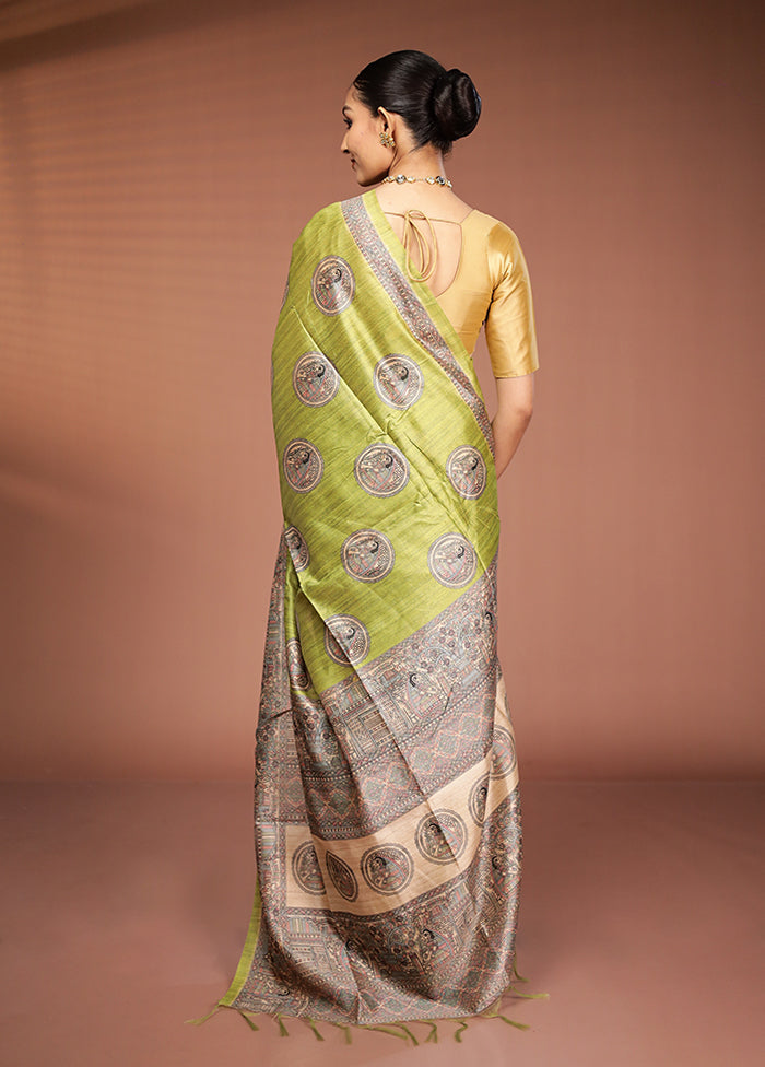 Green Tussar Silk Saree With Blouse Piece