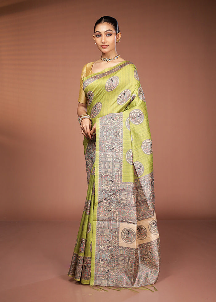 Green Tussar Silk Saree With Blouse Piece