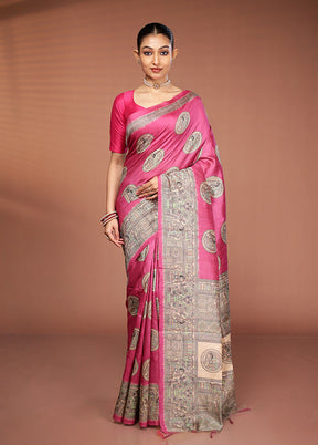 Pink Tussar Silk Saree With Blouse Piece