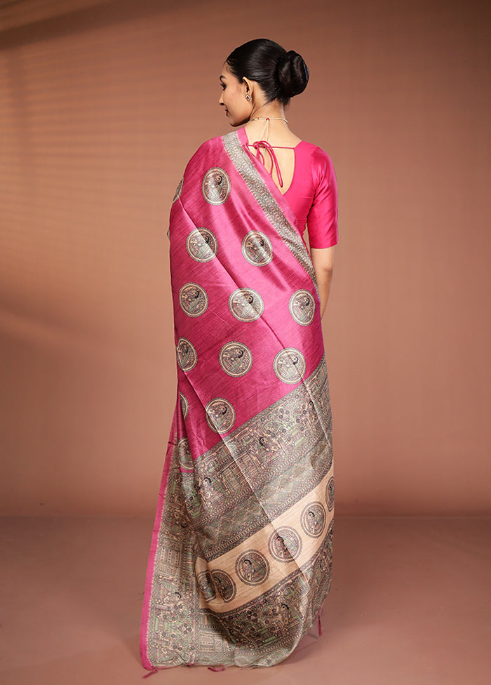 Pink Tussar Silk Saree With Blouse Piece
