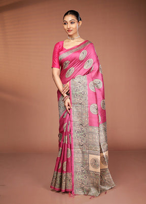 Pink Tussar Silk Saree With Blouse Piece