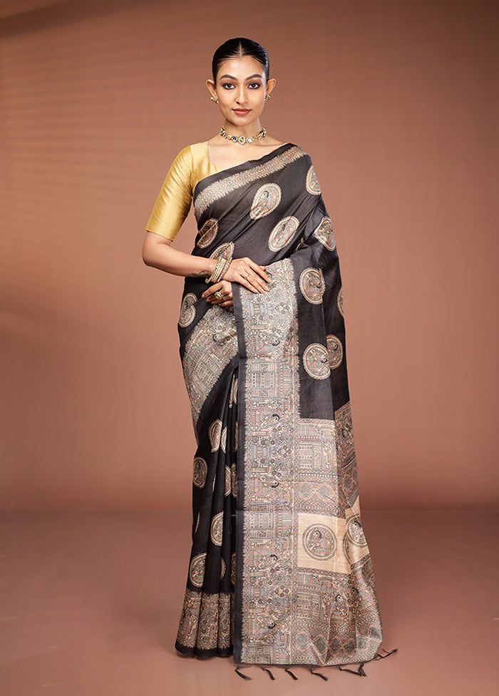 Black Tussar Silk Saree With Blouse Piece