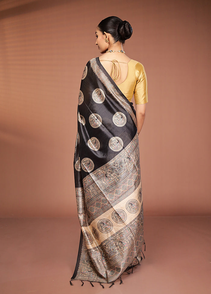 Black Tussar Silk Saree With Blouse Piece