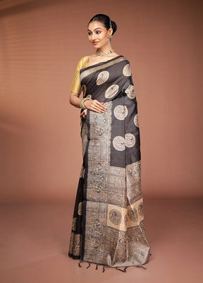Black Tussar Silk Saree With Blouse Piece