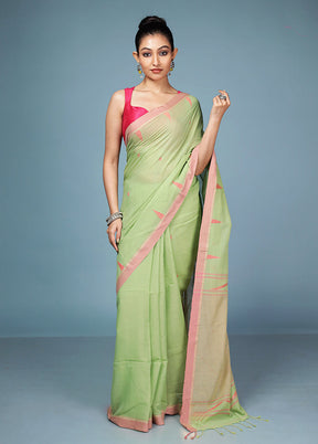 Green Matka Silk Saree With Blouse Piece