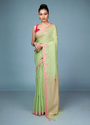 Green Matka Silk Saree With Blouse Piece