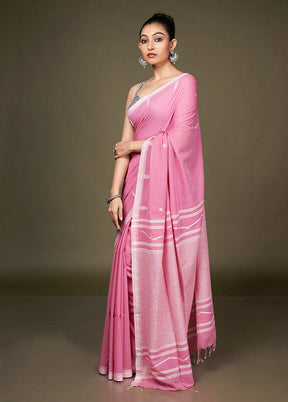 Pink Matka Silk Saree With Blouse Piece