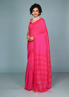 Pink Cotton Saree Without Blouse Piece
