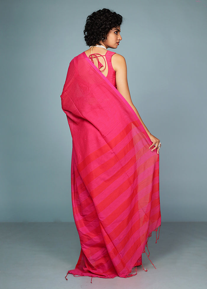 Pink Cotton Saree With Blouse Piece