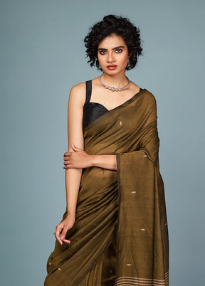 Green Cotton Saree With Blouse Piece