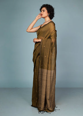 Green Cotton Saree With Blouse Piece