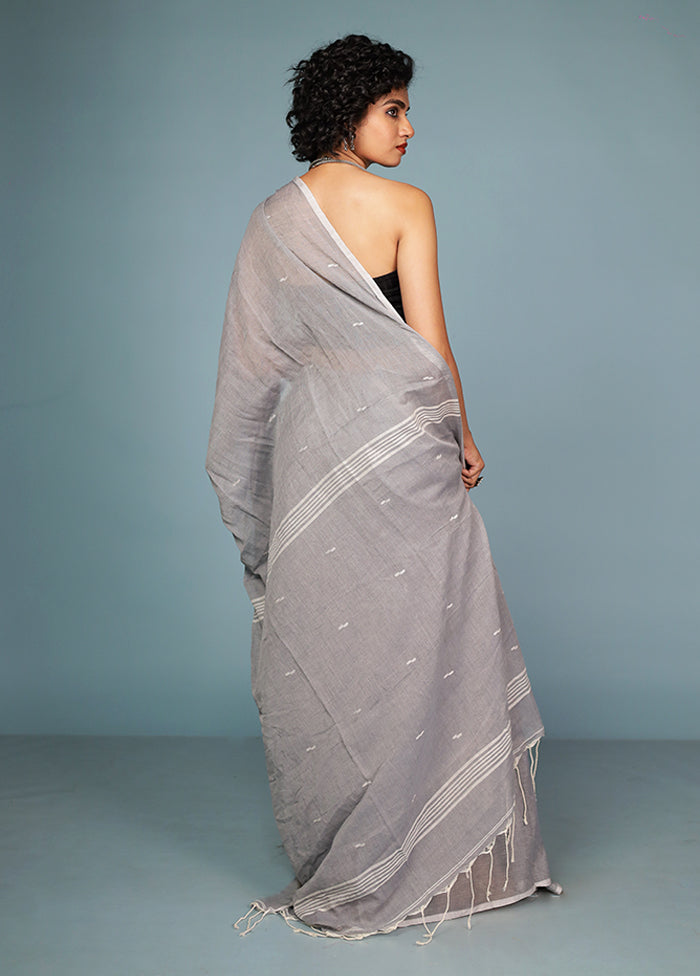 Grey Cotton Saree With Blouse Piece