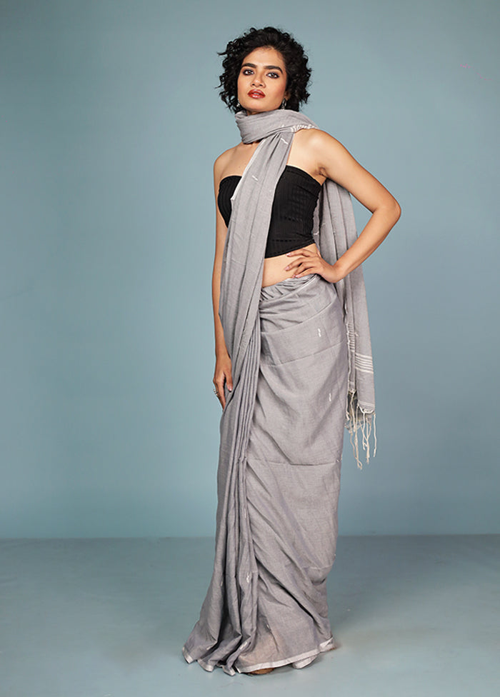 Grey Cotton Saree With Blouse Piece