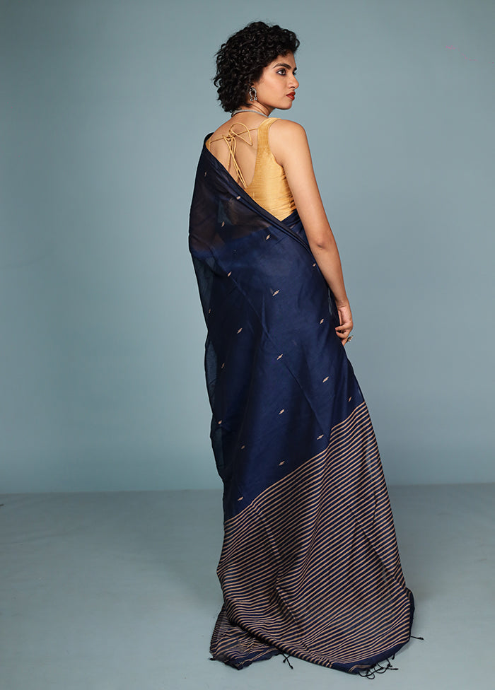 Blue Cotton Saree Without Blouse Piece
