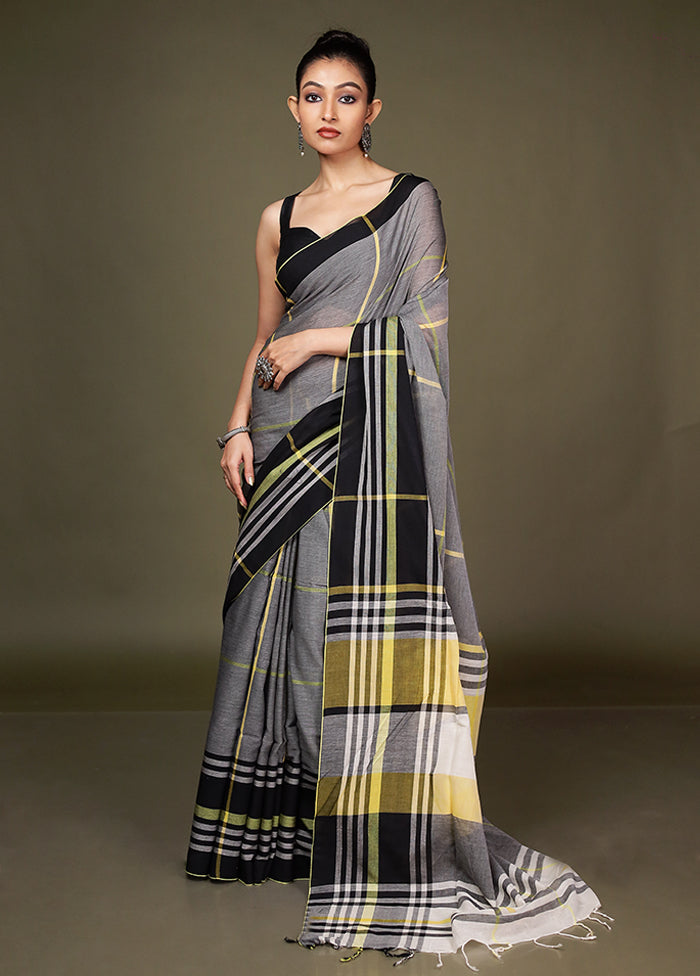 Grey Cotton Saree With Blouse Piece