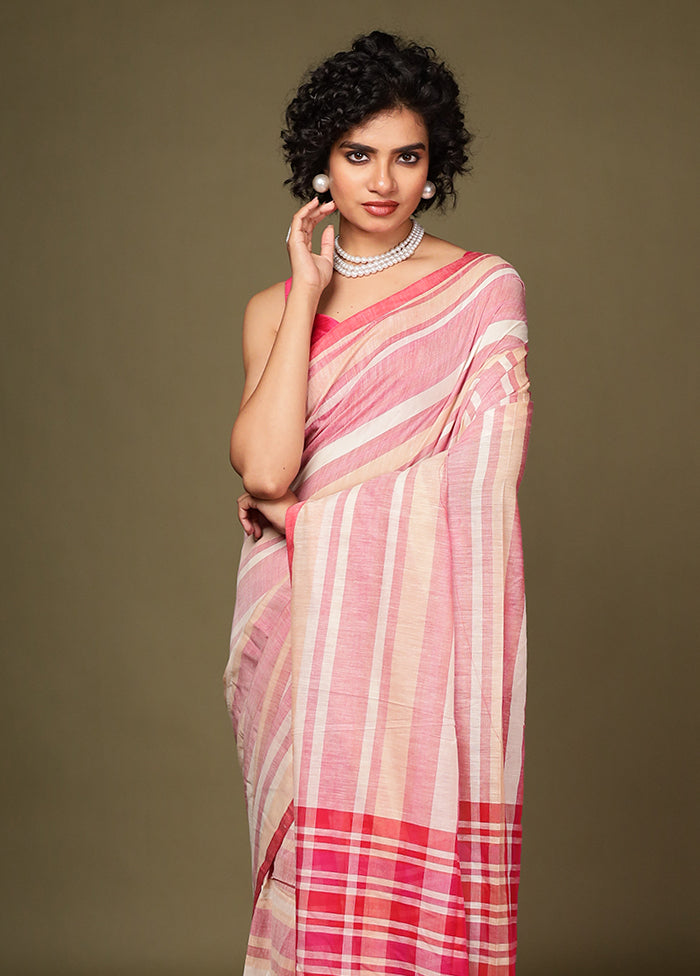 Pink Cotton Saree With Blouse Piece