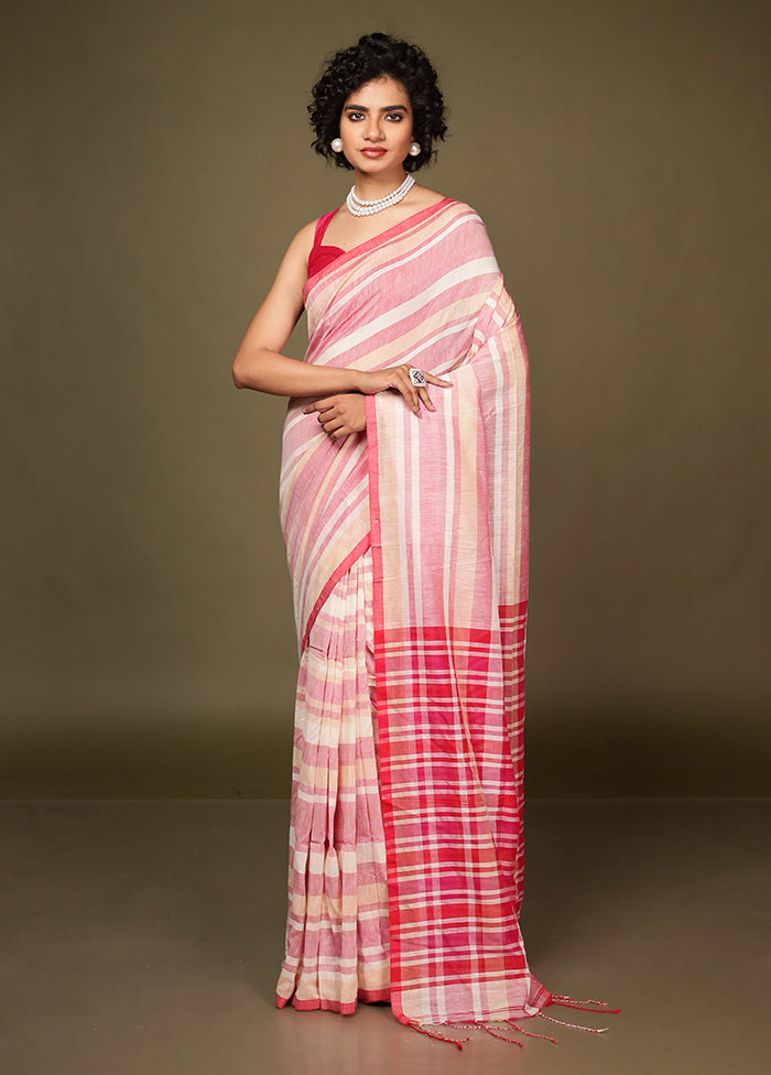 Pink Cotton Saree With Blouse Piece