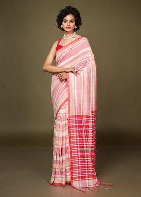 Pink Cotton Saree With Blouse Piece