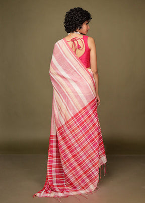 Pink Cotton Saree Without Blouse Piece