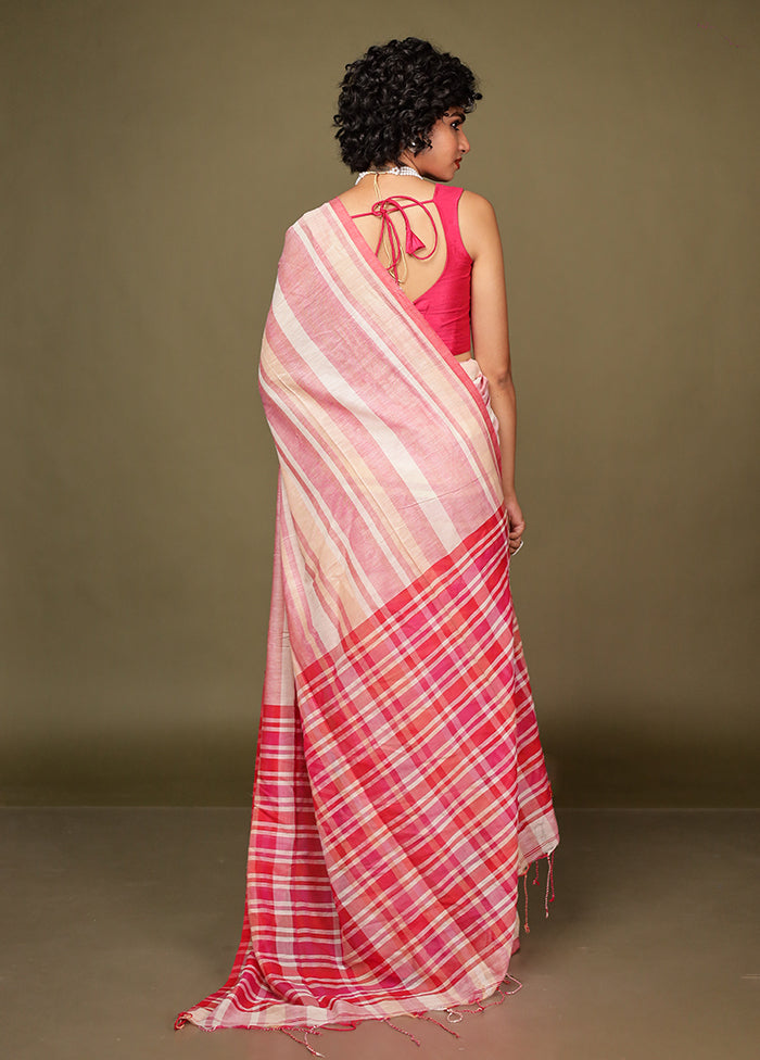 Pink Cotton Saree Without Blouse Piece