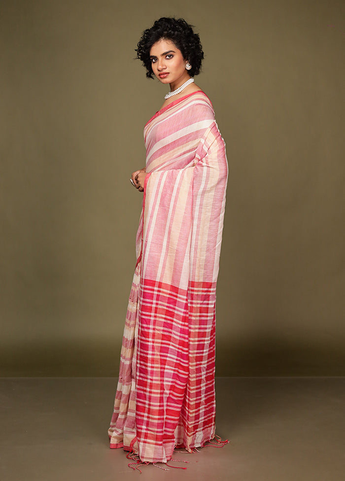 Pink Cotton Saree With Blouse Piece