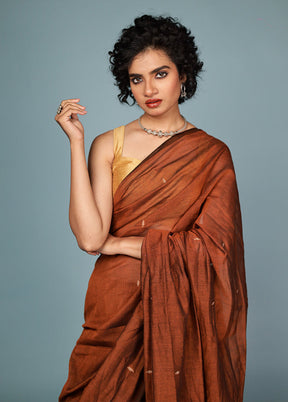 Rust Cotton Saree Without Blouse Piece