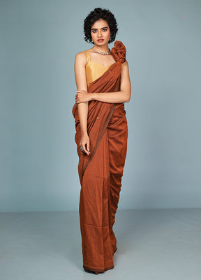 Rust Cotton Saree With Blouse Piece