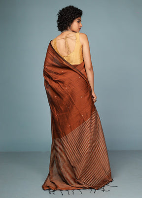 Rust Cotton Saree With Blouse Piece
