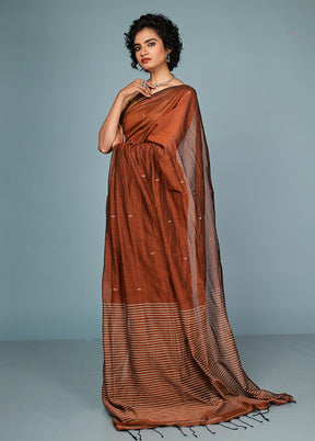 Rust Cotton Saree Without Blouse Piece