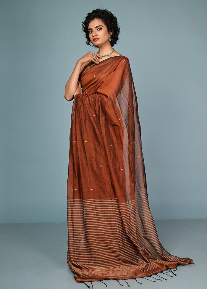 Rust Cotton Saree With Blouse Piece