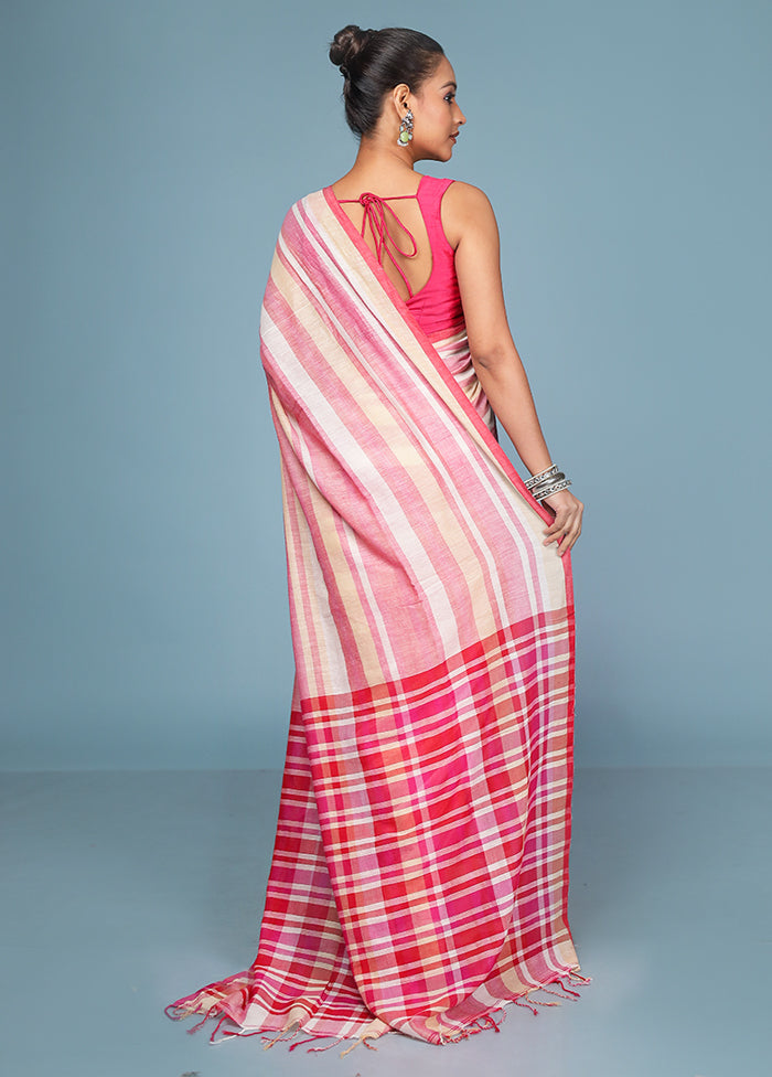 Pink Cotton Saree With Blouse Piece