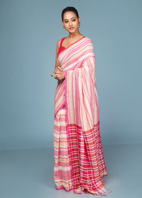 Pink Cotton Saree With Blouse Piece