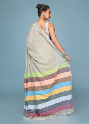 Cream Cotton Saree With Blouse Piece