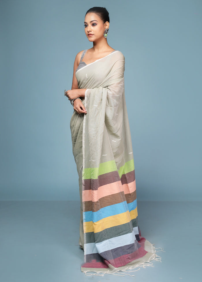 Cream Cotton Saree With Blouse Piece