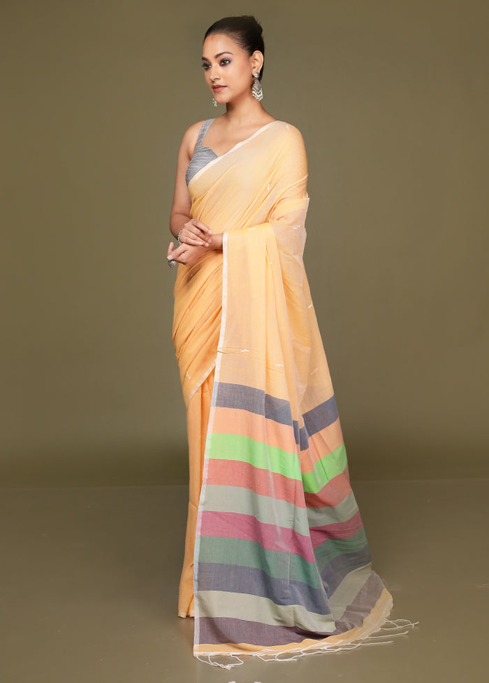 Rust Cotton Saree With Blouse Piece