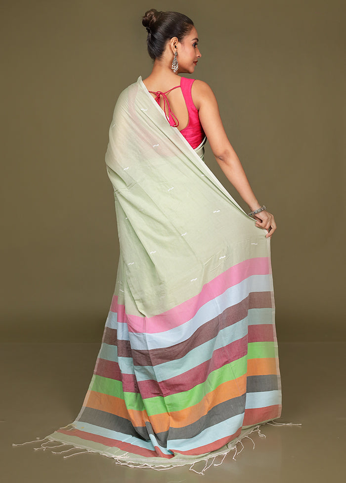 Green Cotton Saree With Blouse Piece