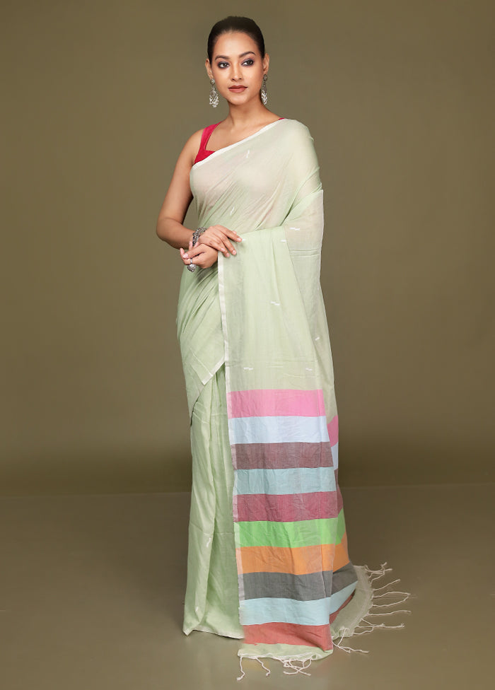 Green Cotton Saree With Blouse Piece