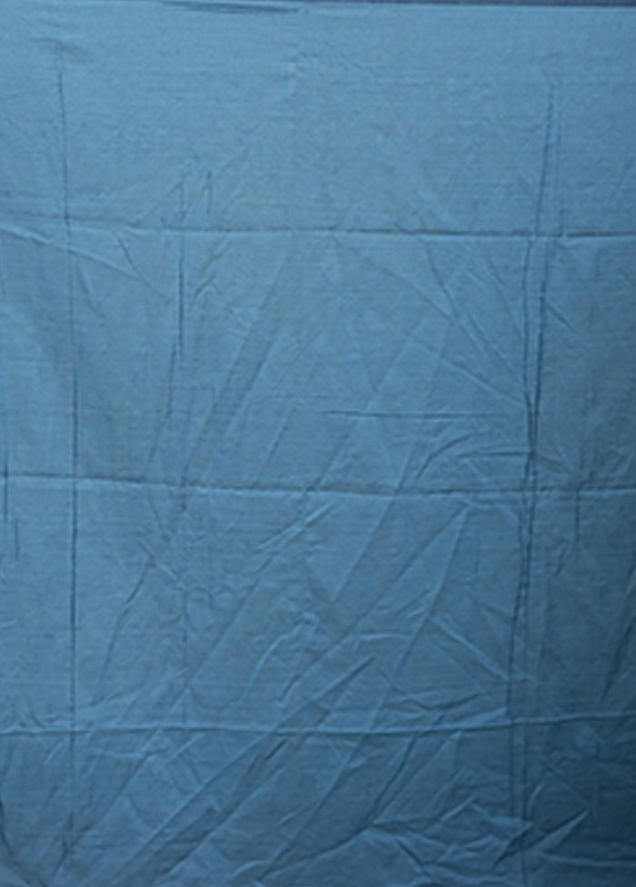Blue Cotton Saree With Blouse Piece