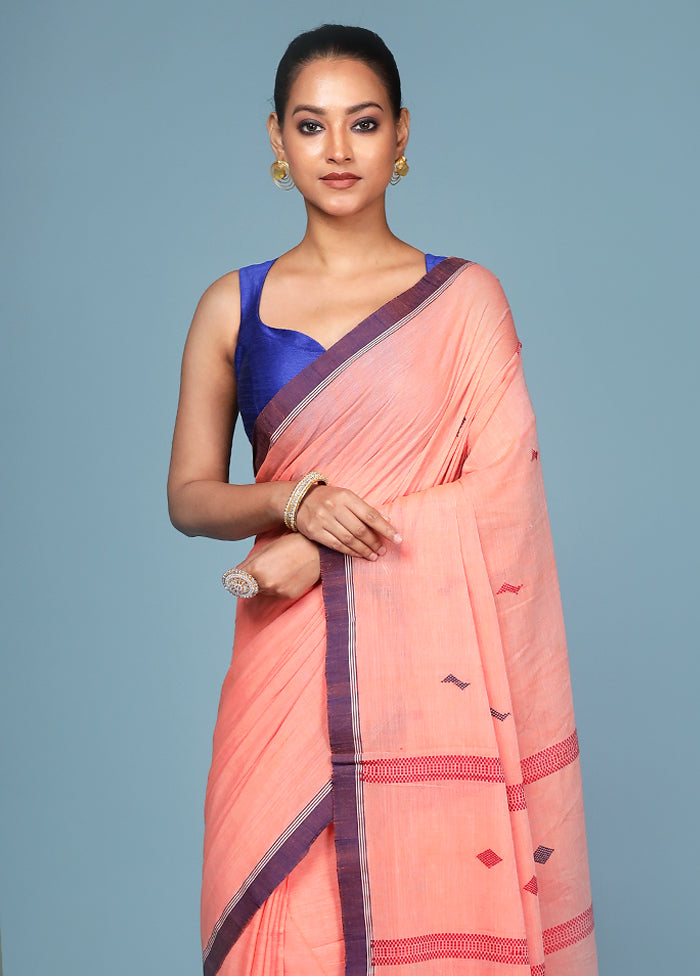 Rust Pure Cotton Saree With Blouse Piece
