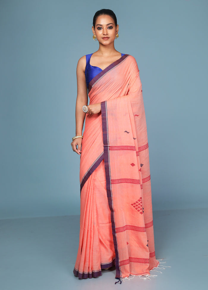 Rust Pure Cotton Saree With Blouse Piece