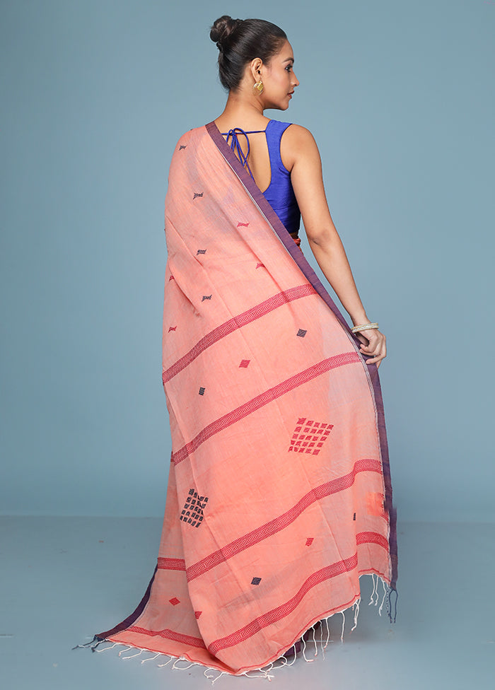 Rust Pure Cotton Saree With Blouse Piece