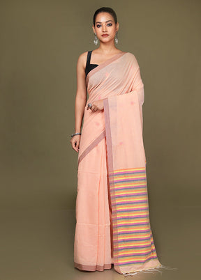 Peach Pure Cotton Saree With Blouse Piece