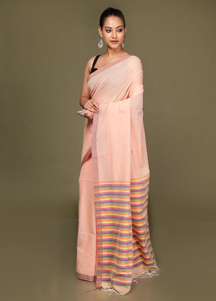 Peach Pure Cotton Saree With Blouse Piece
